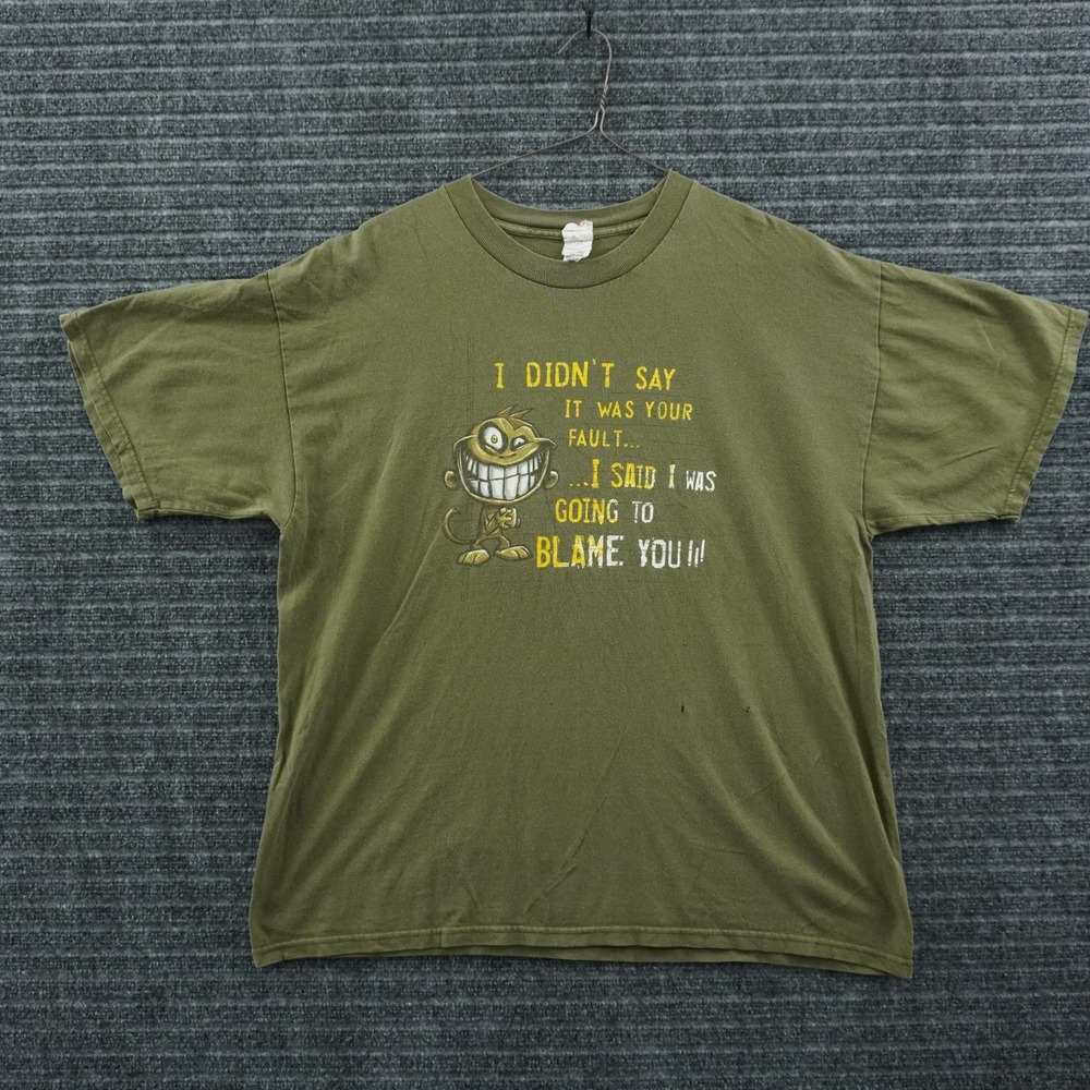 Y2K Alstyle Graphic‎ Tee Mens XL Olive Green Sarcastic Monkey Blame You T-Shirt